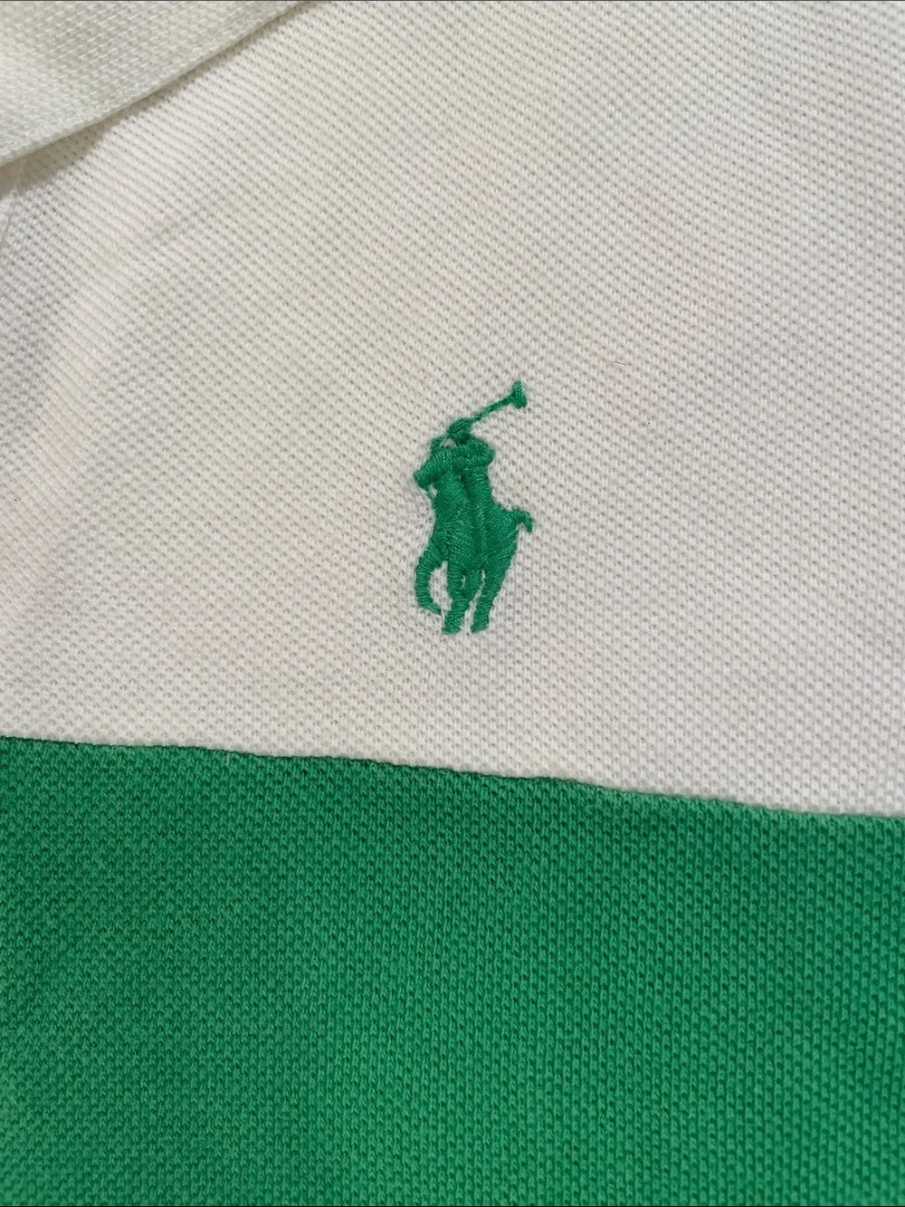 Ralph Lauren White Polo with Green Ribbed Neck